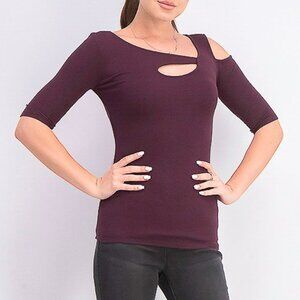 Goldray Garima Asymmetric Cold Shoulder Tops, Burgundy, Size M
